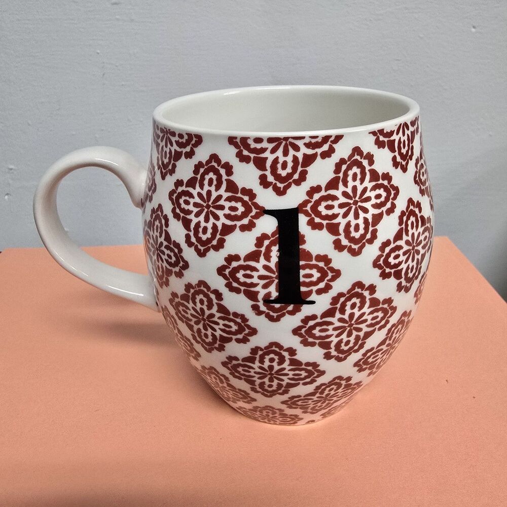 Anthropologie Ceramic Homegrown Monogram Initial Mug "1" Red